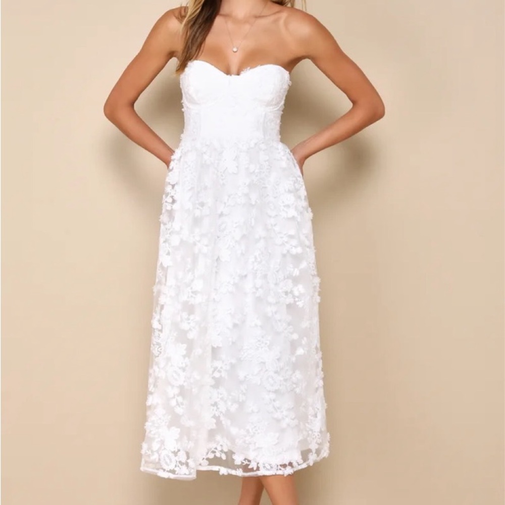 Lulus Elegant White Strapless Lace Dress